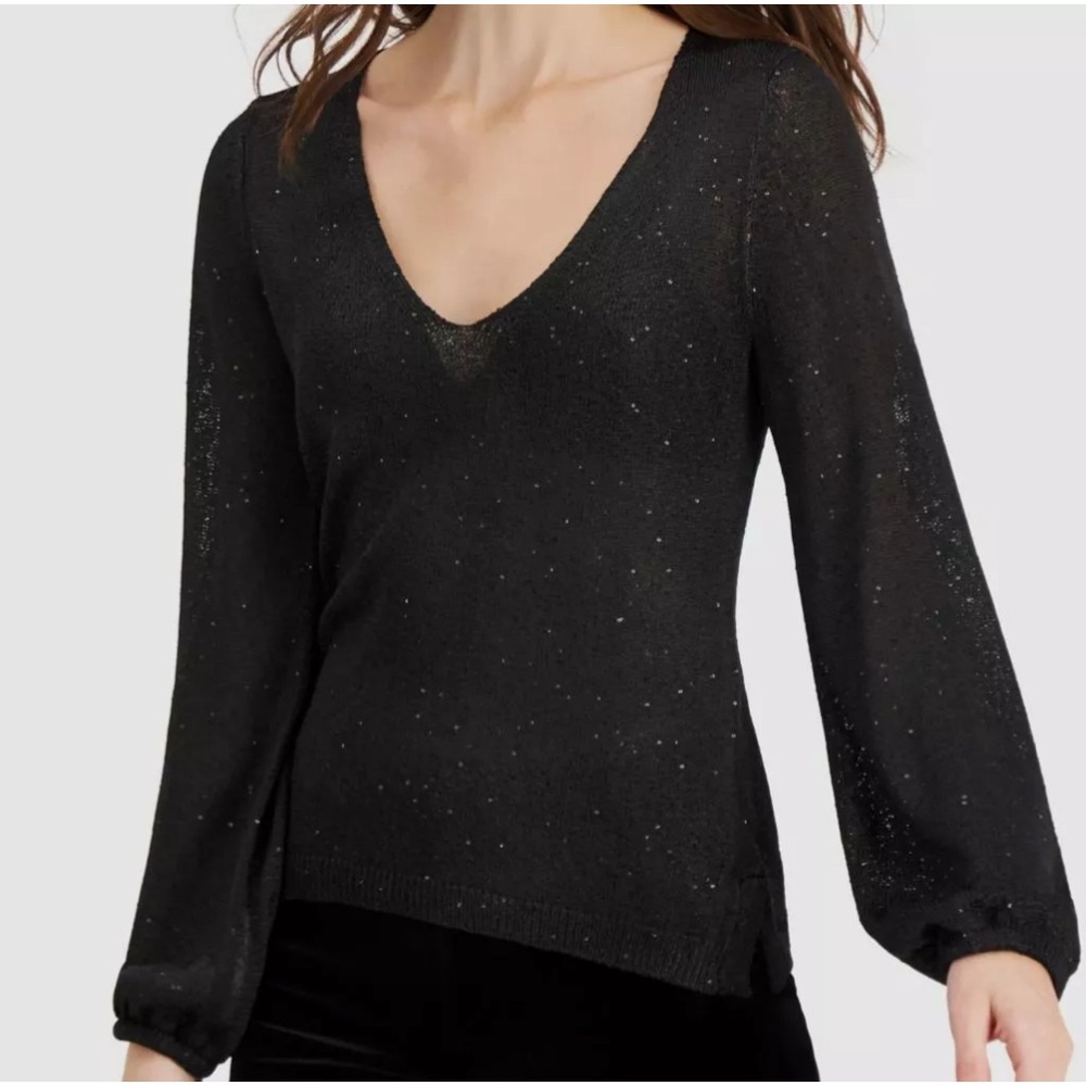 New With Tags! Donna Karan Sequin Bubble Sleeve Deep-V Sweater | Size M
